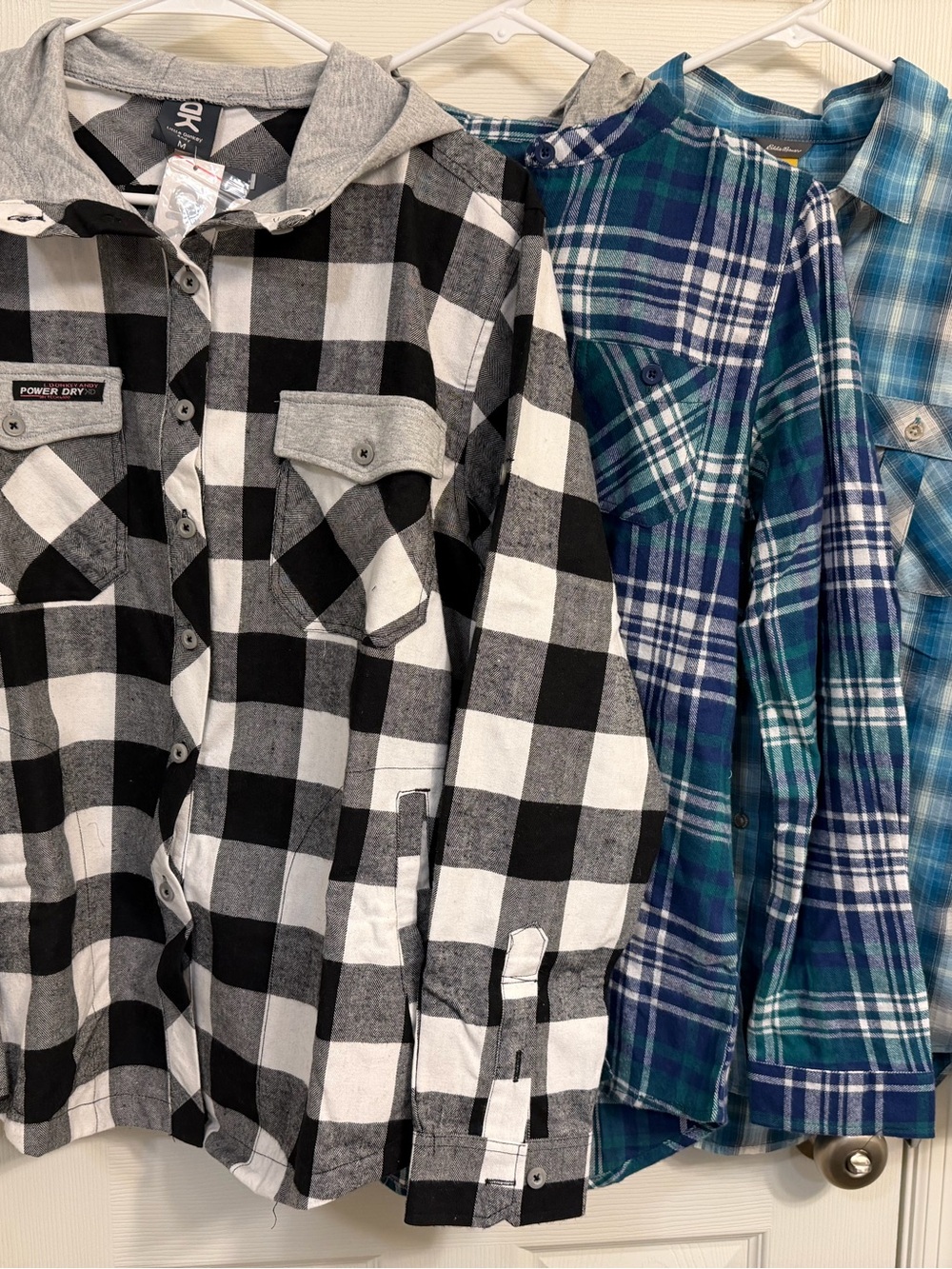NWT Hooded Flannel Shacket & Plaid Shirts – 3 pc Bundle – Size M and L